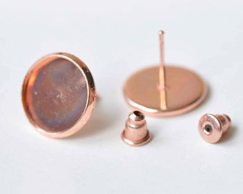 10 sets Anti Tarnish Rose Gold Ear Stud Earring Posts Bezel 8mm-16mm