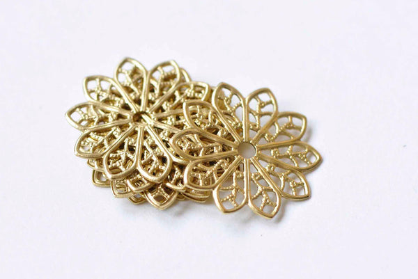 20 pcs Raw Brass Filigree Snowflake Flower Stamping A9041