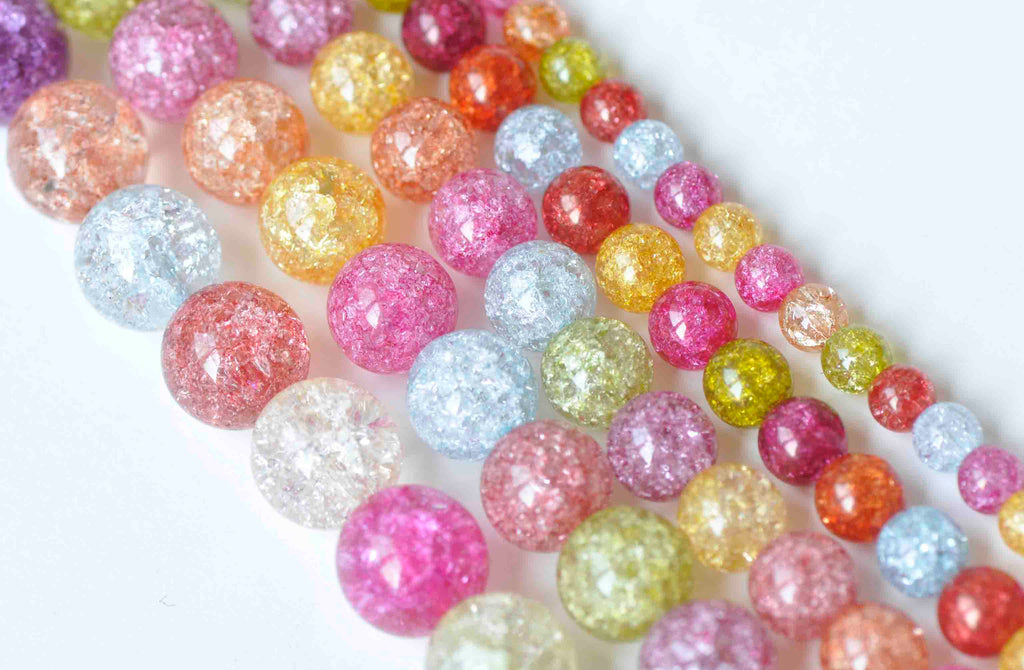One Strand Colorful Round Crackle Glass Beads 6mm-14mm