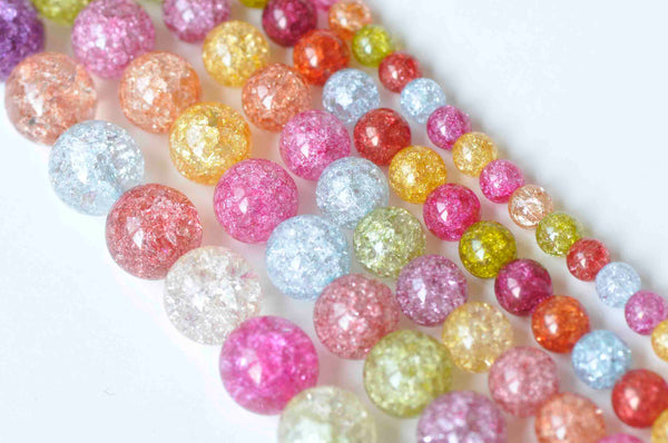 One Strand Colorful Round Crackle Glass Beads 6mm-14mm