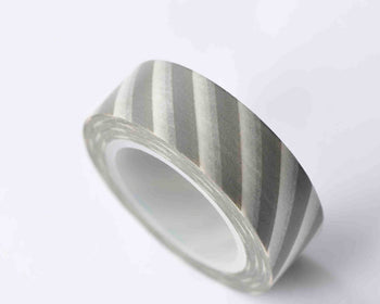 Gray White Striped Washi Tape 15mm x 10M Roll A12862
