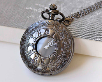 Large Black Cover Round Pocket Watch Pendant Set of 1 A2351