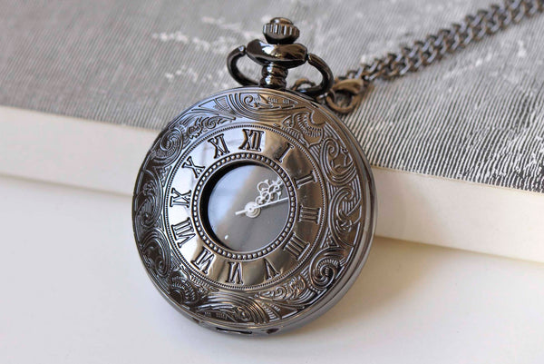 Large Black Cover Round Pocket Watch Pendant Set of 1 A2351