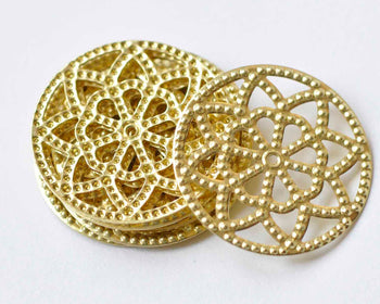 20 pcs Raw Brass Filigree Flower Round Embellishments 21.5mm A9032