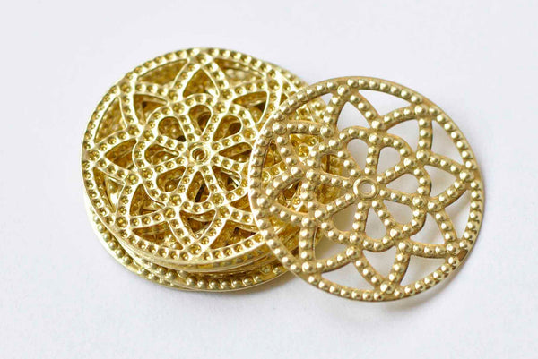 20 pcs Raw Brass Filigree Flower Round Embellishments 21.5mm A9032