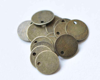 100 pcs Antique Brass Flat Round Blank Disc Thick Charms 8mm A9036