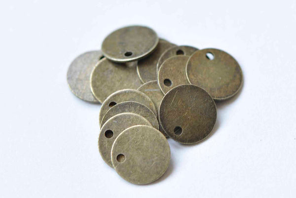 100 pcs Antique Brass Flat Round Blank Disc Thick Charms 8mm A9036