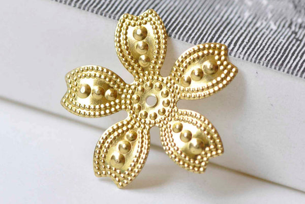 20 pcs Raw Brass Five Petal Large Filigree Flower Bead Cap A9038