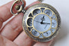 Antique Bronze Large Filigree Flower Round Pocket Watch Set of 1 A1617