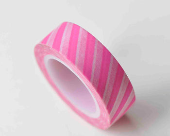 Pink Stripes Deco Adhesive Washi Tape 15mm Wide x 10M Roll A12917