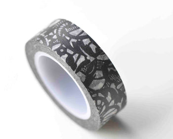 Elegant Black Flower Masking Washi Tape 15mm x 5M A12929