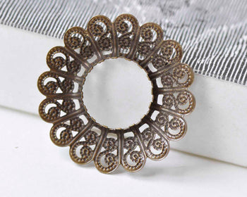 10 pcs Antique Bronze Round Flower Ring Embellishments 29mm A9050