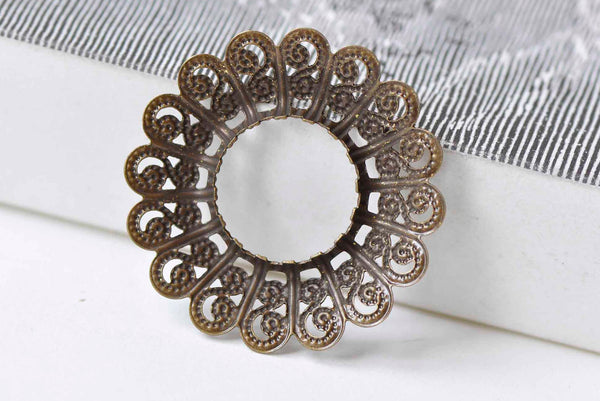 10 pcs Antique Bronze Round Flower Ring Embellishments 29mm A9050