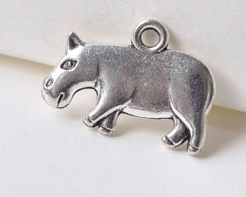 10 pcs Antique Silver Hippopotamus Hippo Charm Pendants A3363