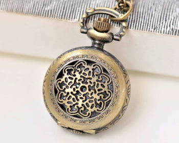 1 PC Antique Bronze Small Filigree Pocket Watch Pendant 27mm A3791