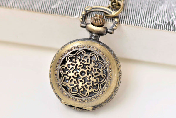 1 PC Antique Bronze Small Filigree Pocket Watch Pendant 27mm A3791