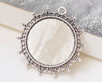 10 pcs Antique Silver Round Base Settings Match 30mm Cabochon A3711