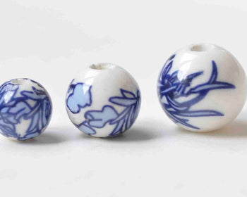 20 pcs Blue Leaf Flower Ceramic Beads 8mm/10mm/12mm