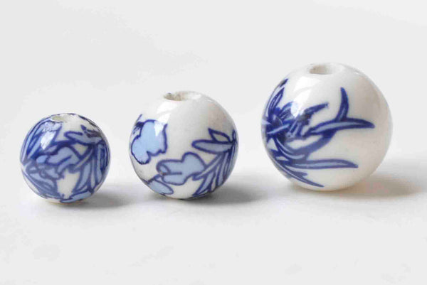 20 pcs Blue Leaf Flower Ceramic Beads 8mm/10mm/12mm
