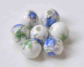 20 pcs Blue Flower Ceramic Porcelain Round Beads 6mm-14mm