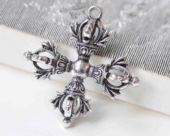 2 pcs Antique Silver Double Vajra Dorje Cross Buddhism Pendants A4941