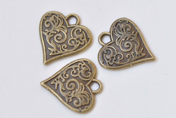 10 pcs Antique Bronze Small Heart Charms 15x16mm A4388