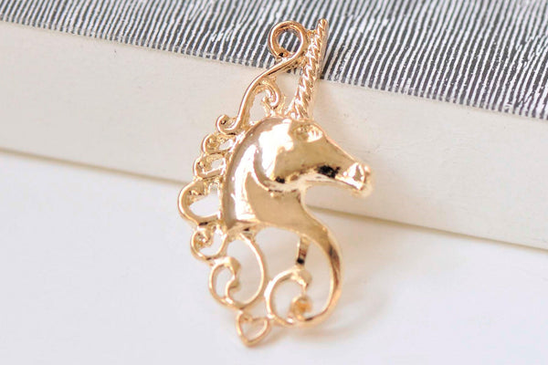 10 pcs Light Gold Filigree Unicorn Charms  20x38mm A3346