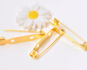 50 pcs Shiny Gold Brooch Back Base Bar Pins Findings 2 Holes 29mm A2367