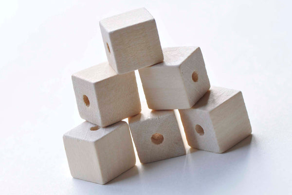 10 pcs Unfinished Natural Wood Cubic Beads 10mm-25mm