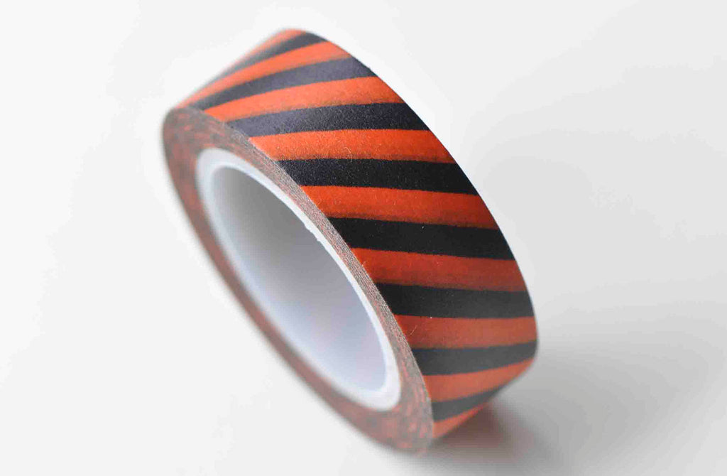 Orange Stripes On Black Adhesive Washi Tape 15mm x 10M Roll A12906
