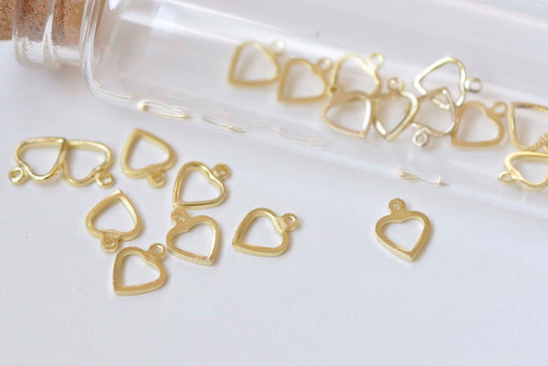 50 pcs Shiny Gold Lovely Heart Frame Charms 5.6x7.5mm A546