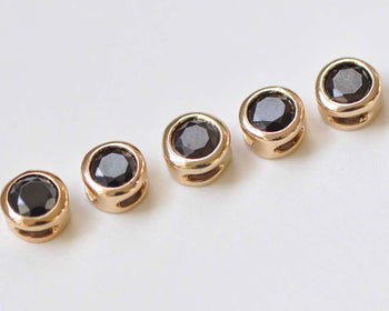 6 pcs 24K Champagne Gold Spacer Beads Black Rhinestone 5.3mm/6mm