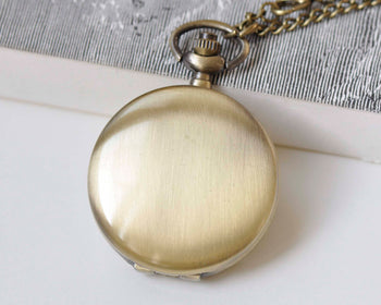 1 PC Antique Bronze Round Blank Pocket Watch Necklace 40mm A3830