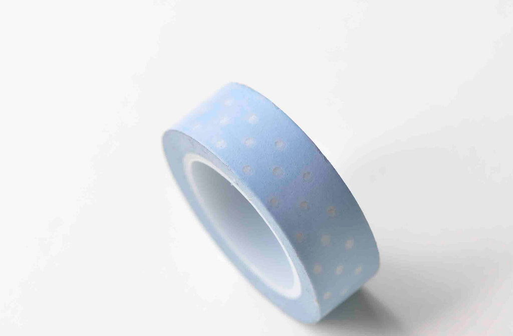 Blue Washi Tape White Polka Dots Masking Tape 15mm x 10M Roll A12947