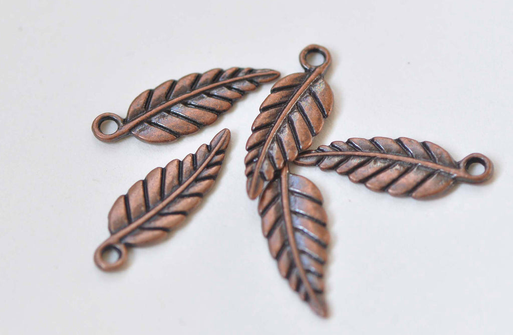 40 pcs Antique Copper Small Detailed Leaf Charms 7x16mm A852