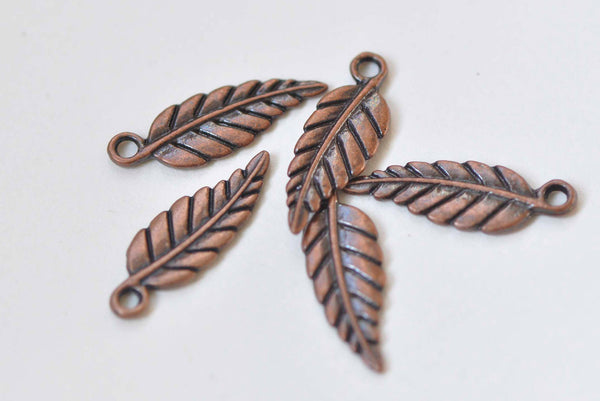 40 pcs Antique Copper Small Detailed Leaf Charms 7x16mm A852