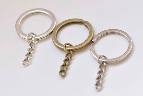10 pcs Simple Keychain Fob Key Ring Antique Bronze/Silver/Platinum