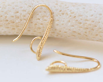 10 pcs 24K Gold Plated Brass Textured Fish Hook Earwire Findings A3328