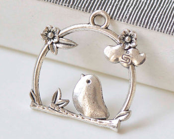 10 pcs Antique Silver Filigree Bird Cage Charms  25x26mm  A368