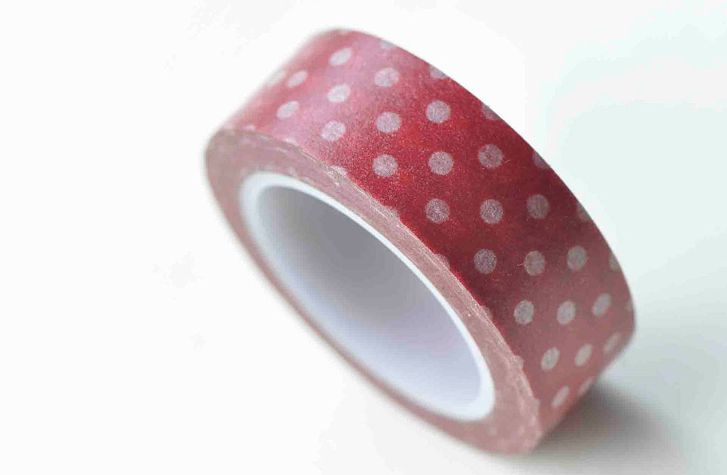 Red Washi Tape White Polka Dots Masking Tape 15mm x 10M Roll A13050