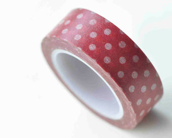 Red Washi Tape White Polka Dots Masking Tape 15mm x 10M Roll A13050