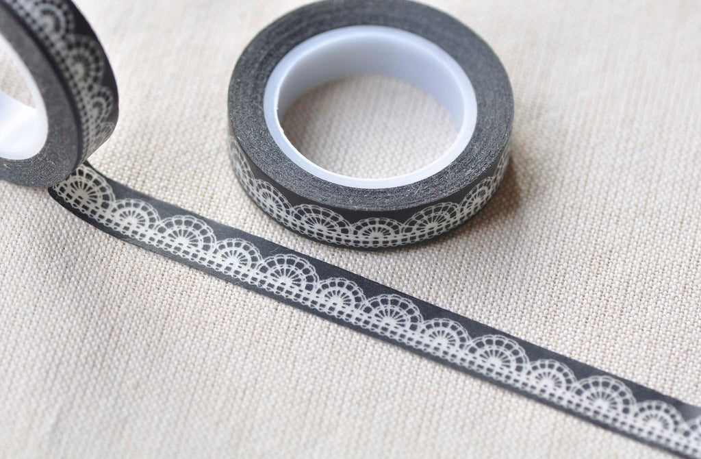Skinny Black Lace Doily Print Washi Tape 10mm x 10M Roll A13166
