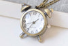 1 PC Antique Bronze Alarming Clock Pocket Watch Necklace A2833