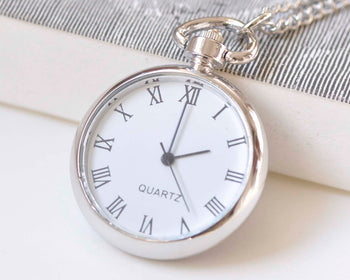 1 PC Platinum Silvery Gray Blank Pocket Watch Necklace A2200