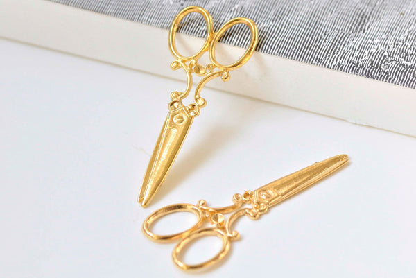 10 pcs Gold Scissors Charms Barber Shop Pendants 25x60mm A4667