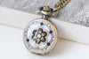 1 PC Antique Bronze White Enamel Flower Small Pocket Watch Necklace 27mm A3707