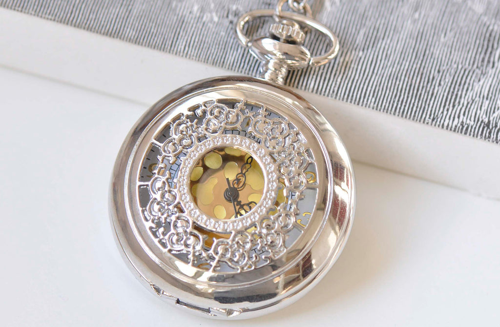 1 PC Platinum Pocket Watch Necklace With Gold Numerals A908