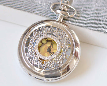 1 PC Platinum Pocket Watch Necklace With Gold Numerals A908