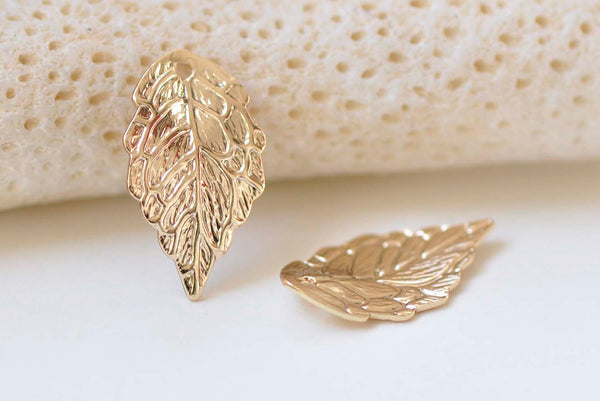 10 pcs 24K Champagne Gold Plated Curved Leaf Charms  10x17mm A2983