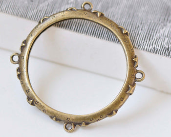 6 pcs Antique Bronze Circle Connector Pendants 43mm A3121